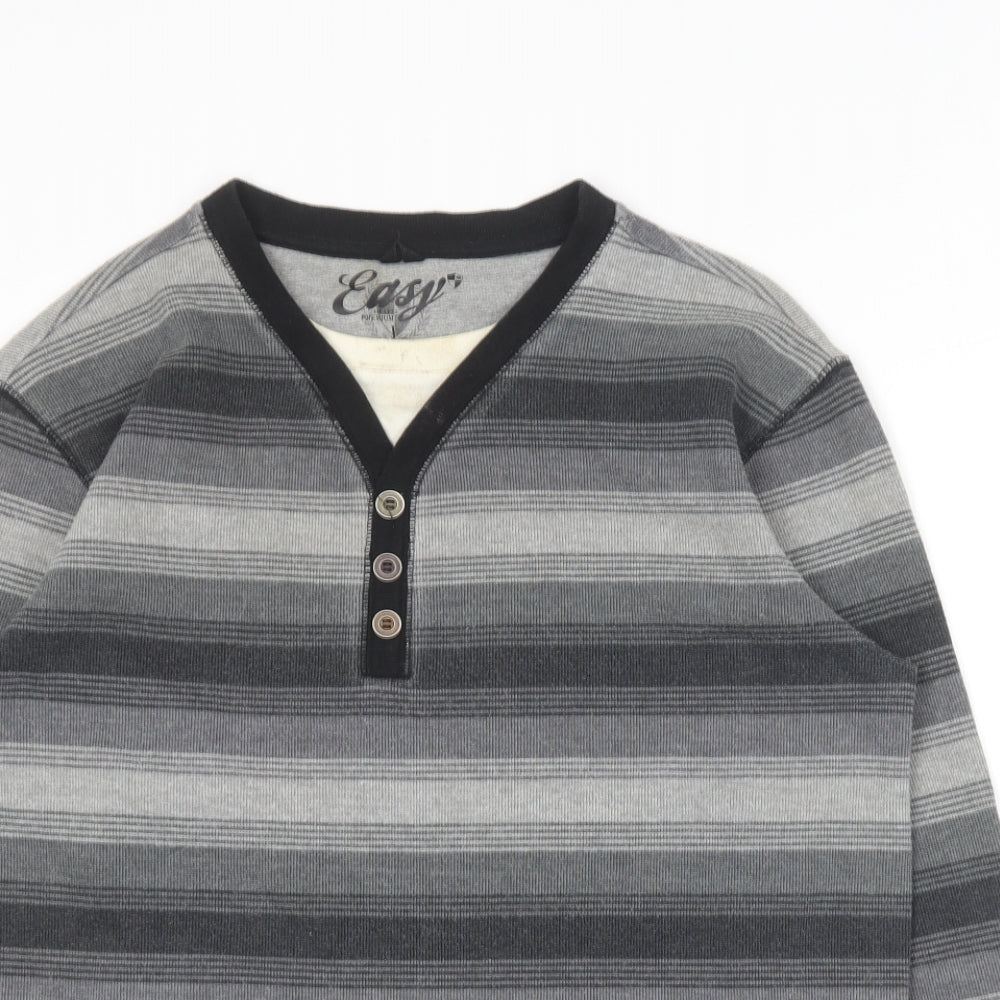 Matalan Mens Grey Striped Cotton  Polo Size L V-Neck