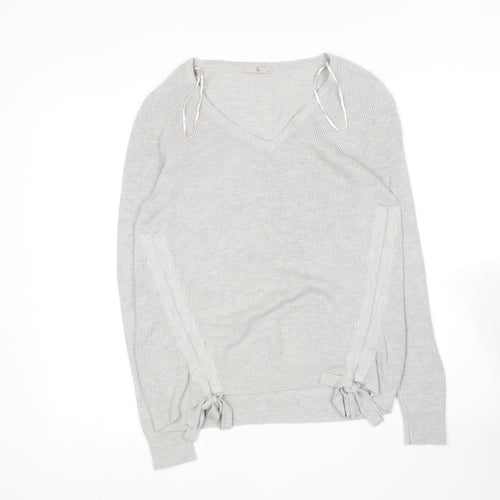 TU Womens Grey V-Neck  Viscose Pullover Jumper Size 14