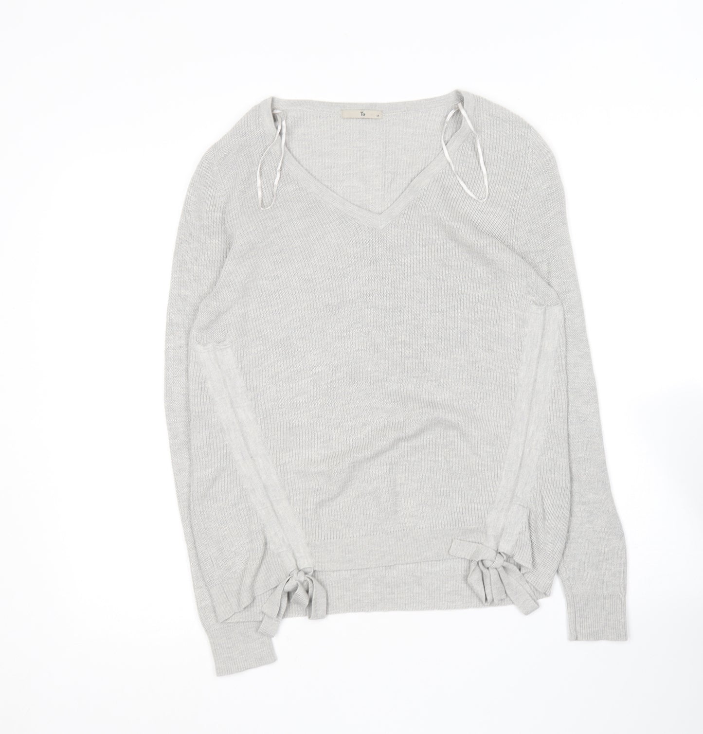 TU Womens Grey V-Neck  Viscose Pullover Jumper Size 14