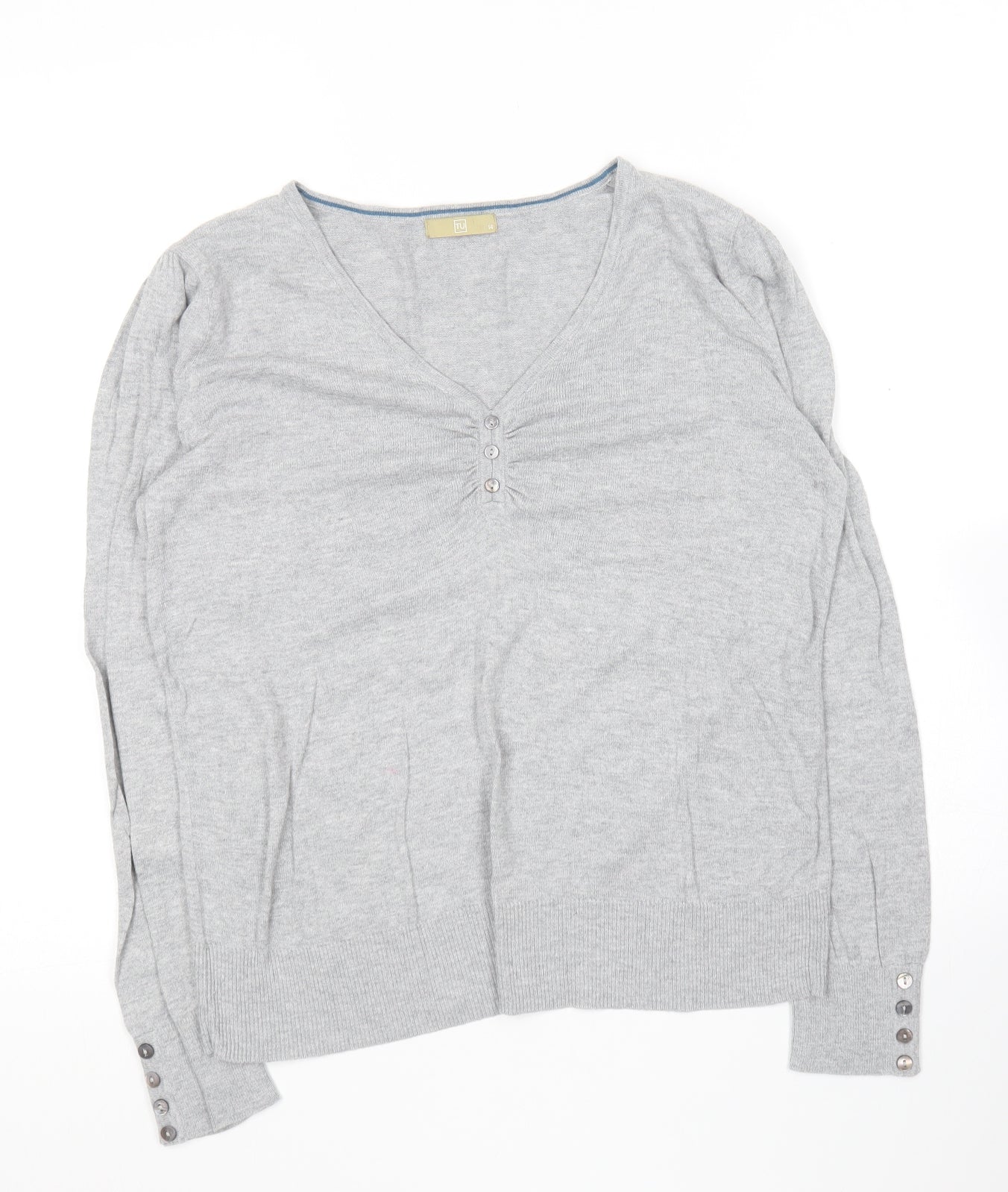 TU Womens Grey  Viscose Basic T-Shirt Size 14 V-Neck