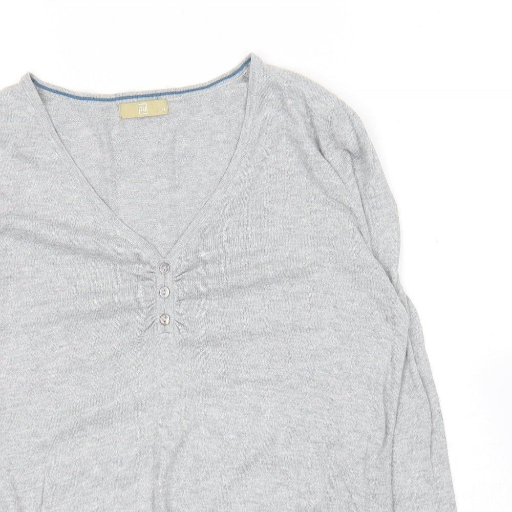 TU Womens Grey  Viscose Basic T-Shirt Size 14 V-Neck