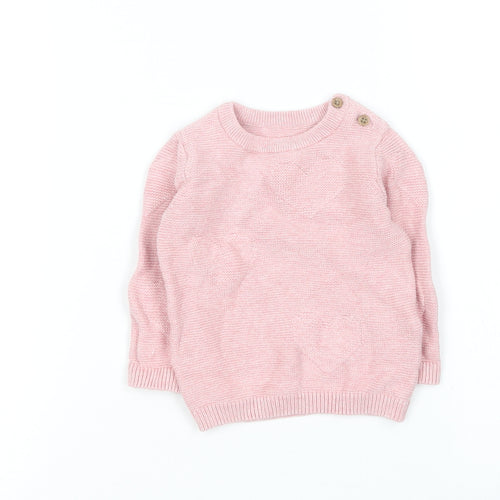 Marks and Spencer Girls Pink  Cotton Pullover Jumper Size 3-6 Months   - Love heart