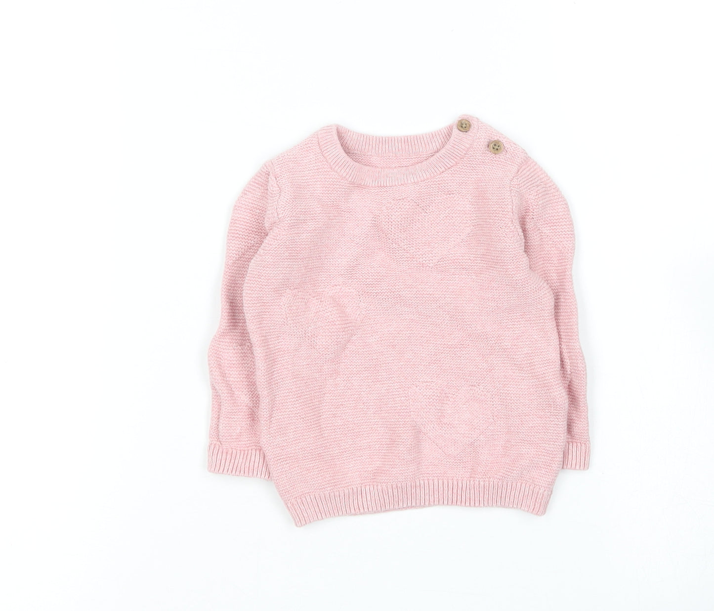 Marks and Spencer Girls Pink  Cotton Pullover Jumper Size 3-6 Months   - Love heart