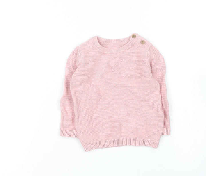 Marks and Spencer Girls Pink  Cotton Pullover Jumper Size 3-6 Months   - Love heart