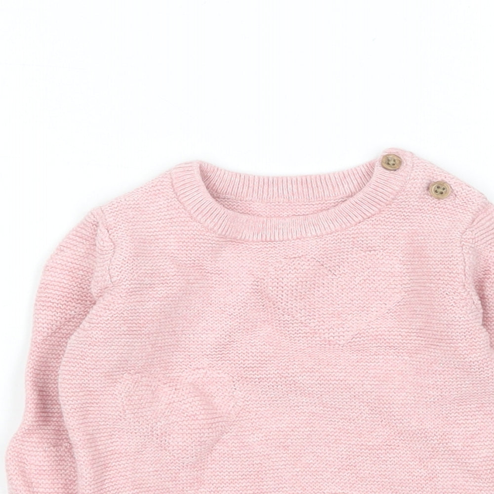 Marks and Spencer Girls Pink  Cotton Pullover Jumper Size 3-6 Months   - Love heart