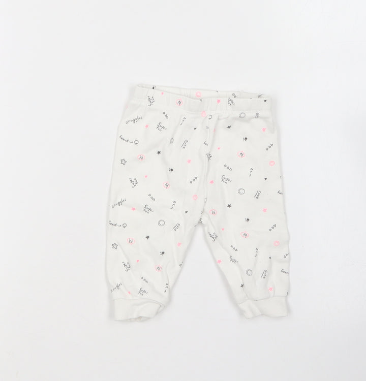 George Baby White Geometric Cotton Jogger Leggings Size 3-6 Months
