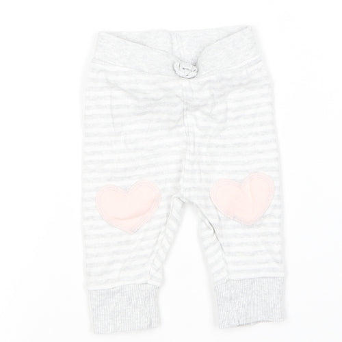 George Girls Grey Striped Cotton Jogger Leggings Size 0-3 Months