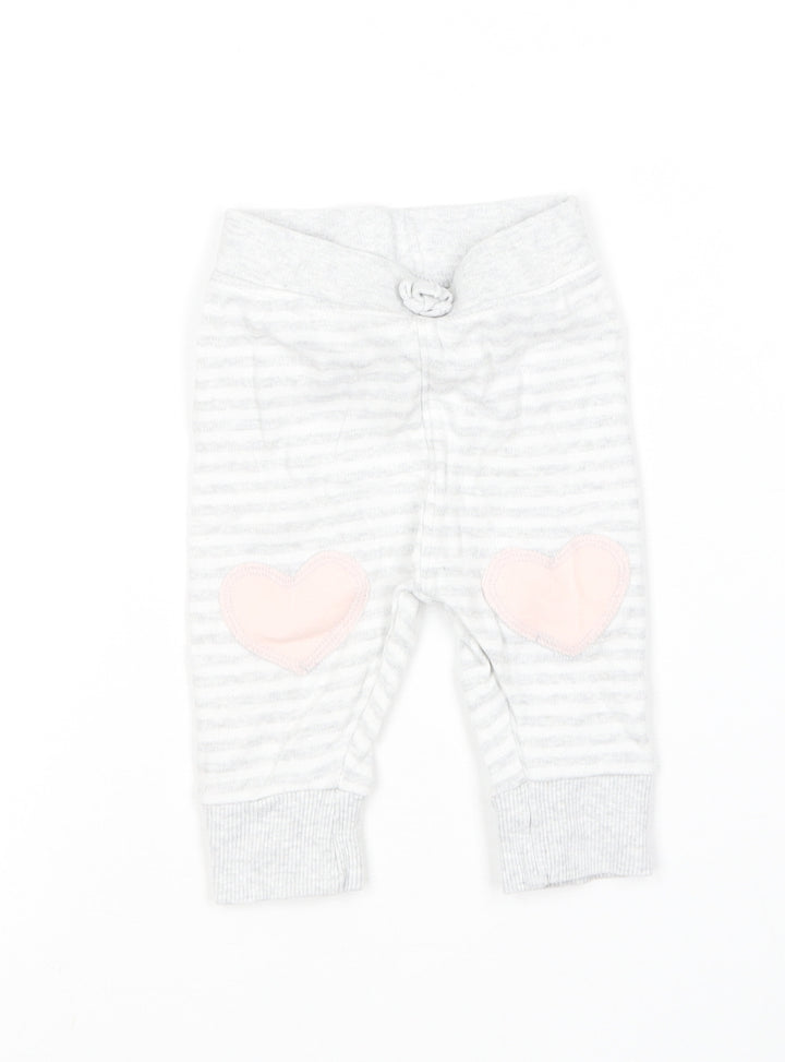 George Girls Grey Striped Cotton Jogger Leggings Size 0-3 Months