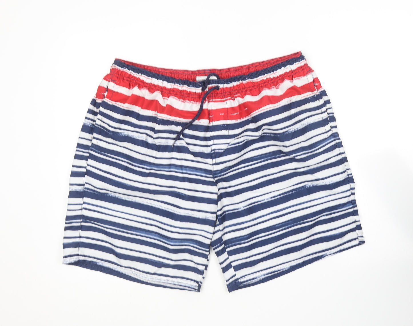 Preworn Mens Blue Striped Polyester Sweat Shorts Size 2XL L11 in Regular  - Swim Shorts