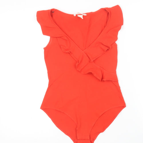 H&M Womens Red  Cotton Bodysuit One-Piece Size S