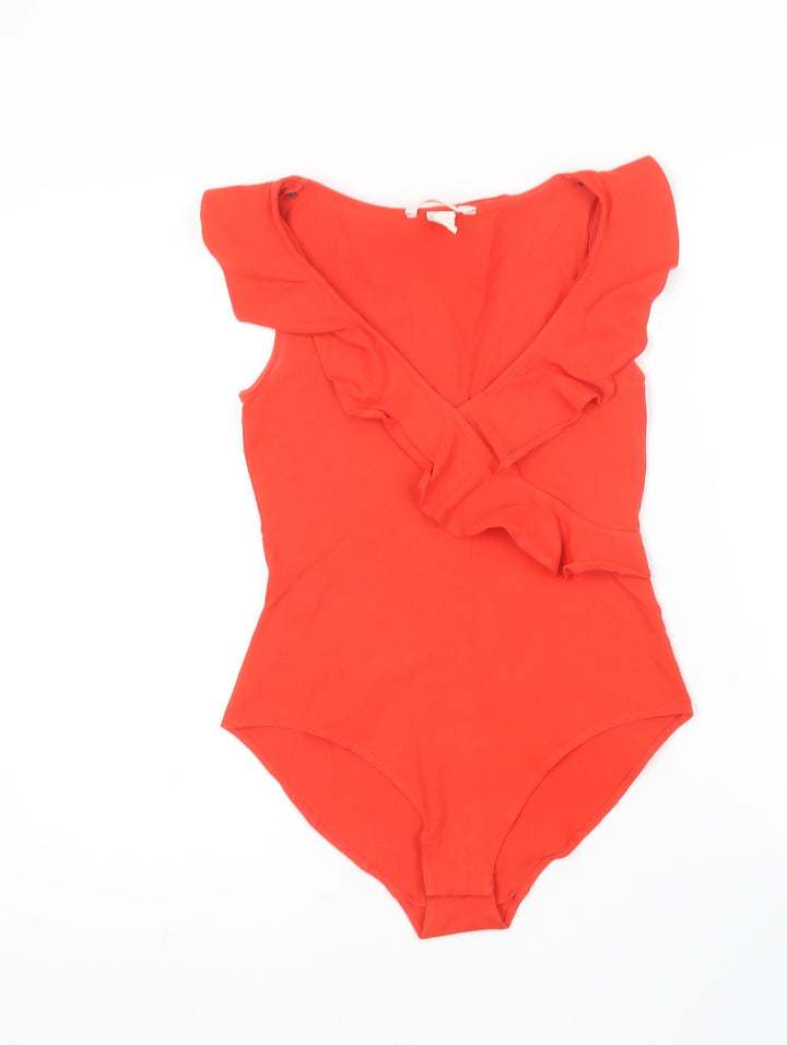 H&M Womens Red Cotton Bodysuit One-Piece Size S
