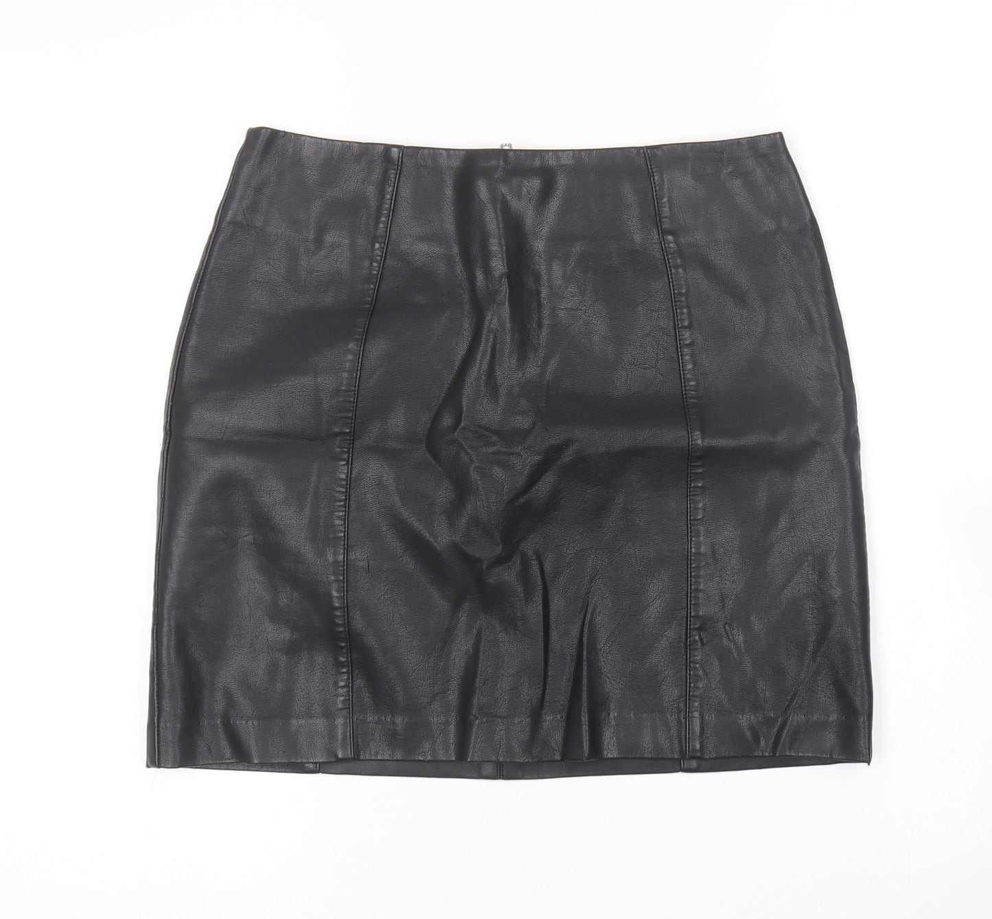 New Look Womens Black  Leather Mini Skirt Size 8