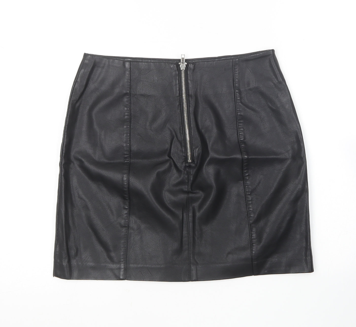 New Look Womens Black  Leather Mini Skirt Size 8