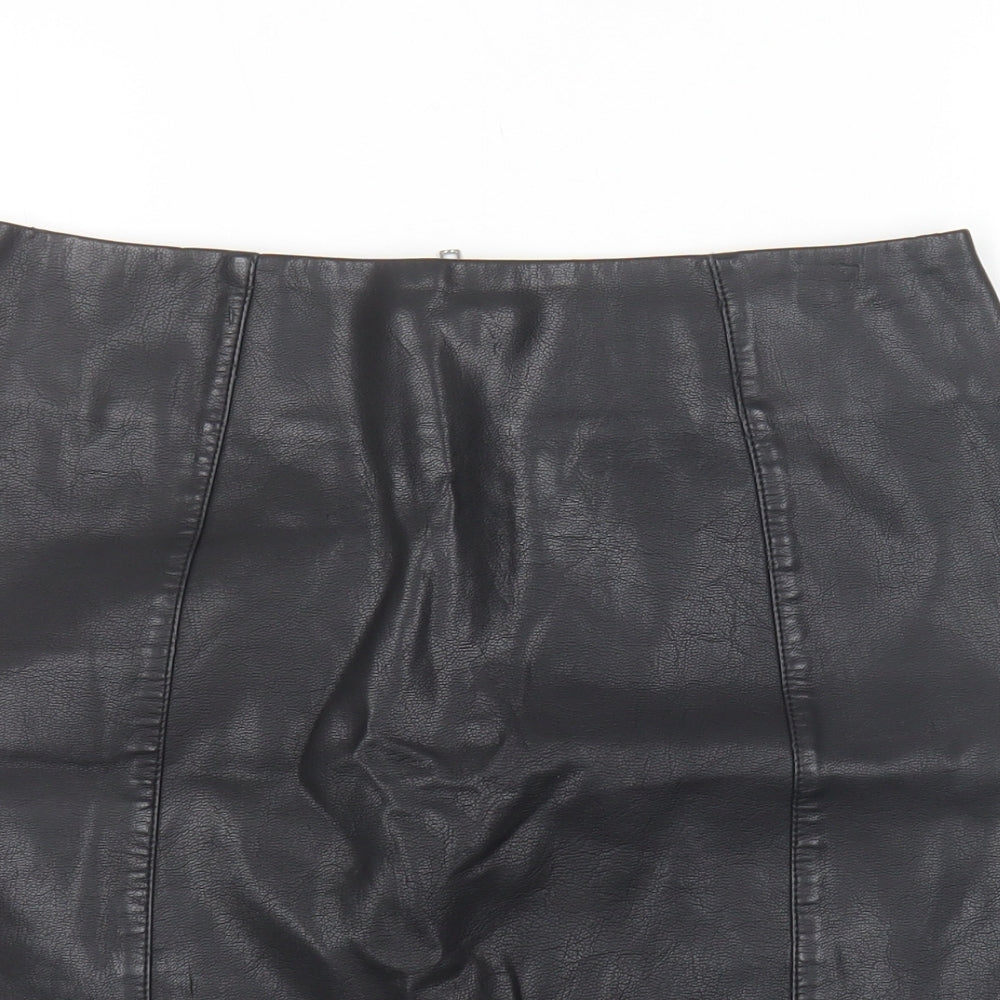 New Look Womens Black  Leather Mini Skirt Size 8
