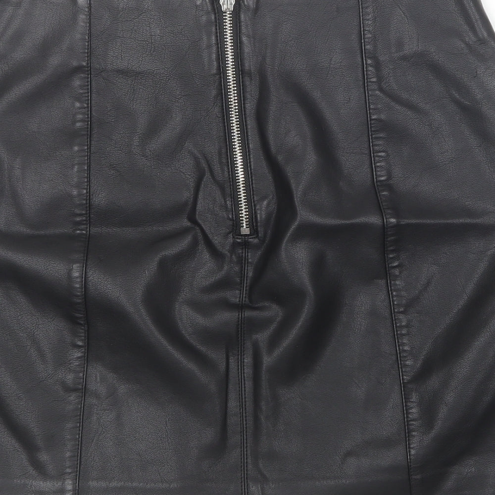 New Look Womens Black  Leather Mini Skirt Size 8