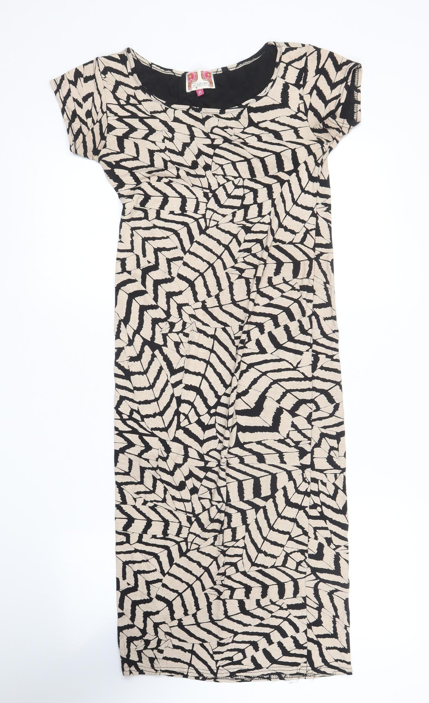 Ribbon Womens Beige  Viscose Bodycon  Size 8  Round Neck