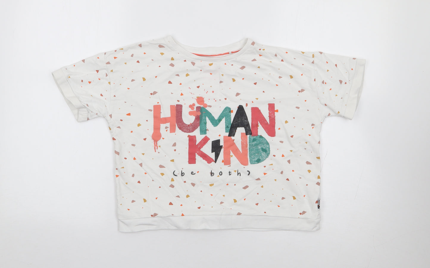 George Girls Ivory Geometric 100% Cotton Jersey T-Shirt Size 7-8 Years Crew Neck Pullover
