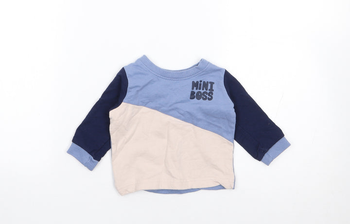 Peacocks Boys Blue Colourblock Cotton Pullover Jumper Size 3-6 Months Pullover - Boss