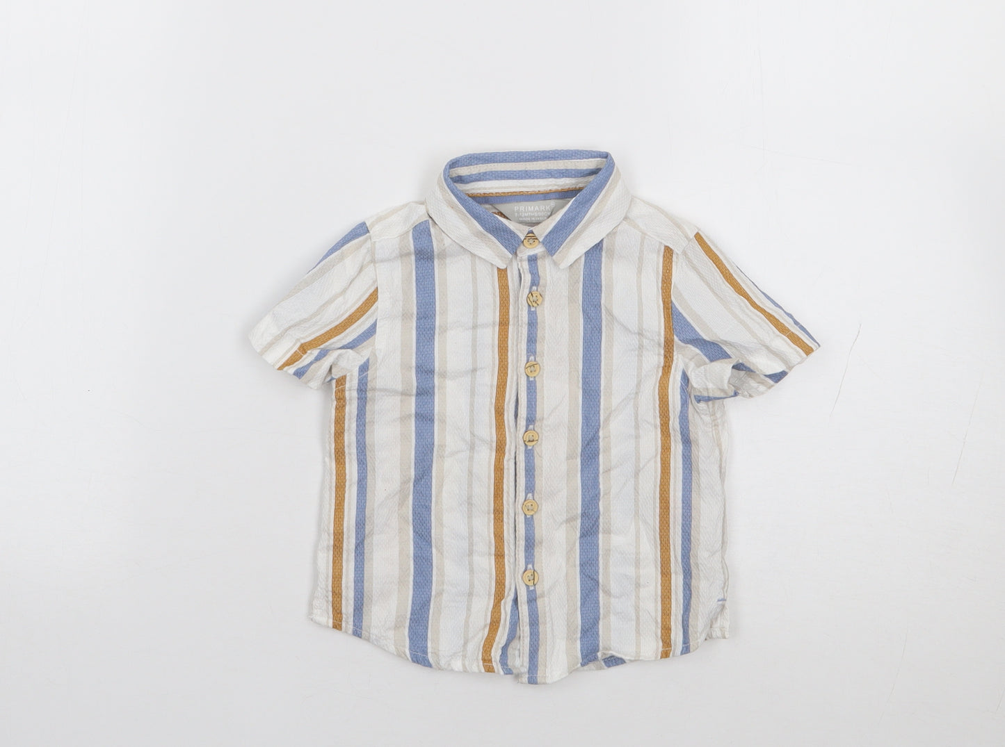 Primark Boys Multicoloured Striped 100% Cotton Jersey Button-Up Size 9-12 Months Collared Button