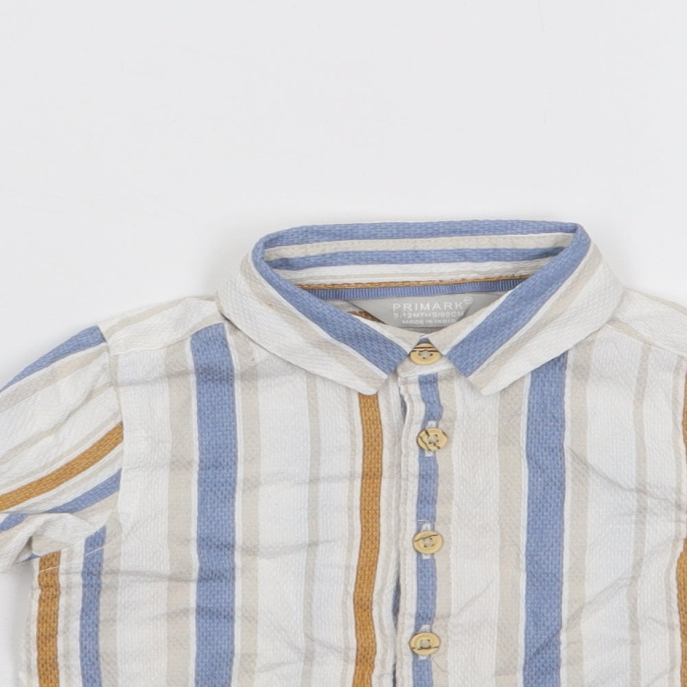 Primark Boys Multicoloured Striped 100% Cotton Jersey Button-Up Size 9-12 Months Collared Button