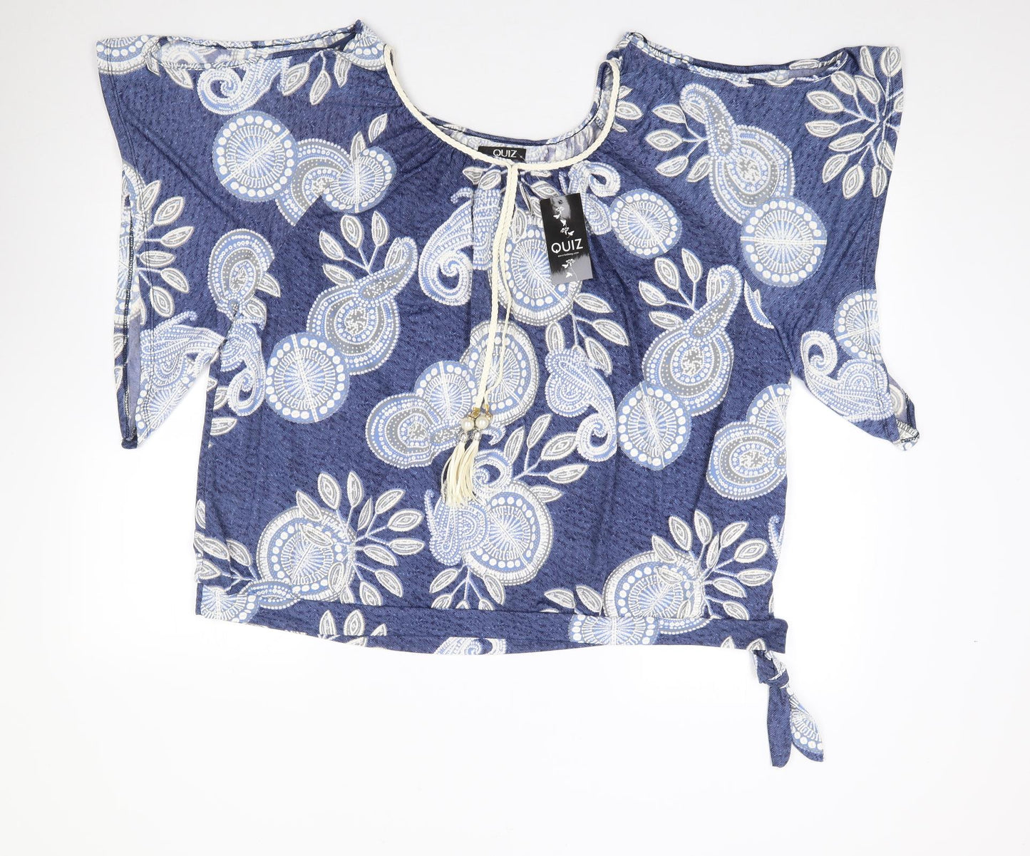 Quiz Womens Blue Floral Polyester Jersey T-Shirt Size 16 Scoop Neck