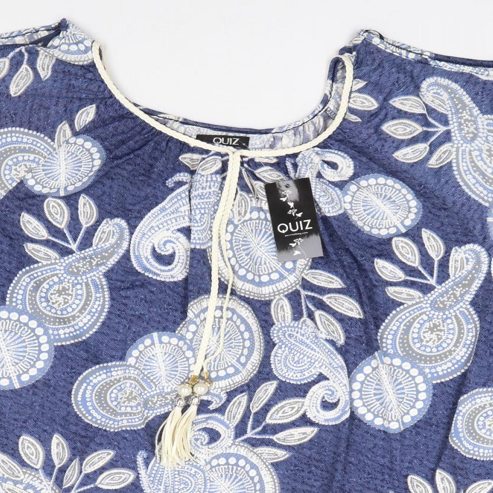 Quiz Womens Blue Floral Polyester Jersey T-Shirt Size 16 Scoop Neck