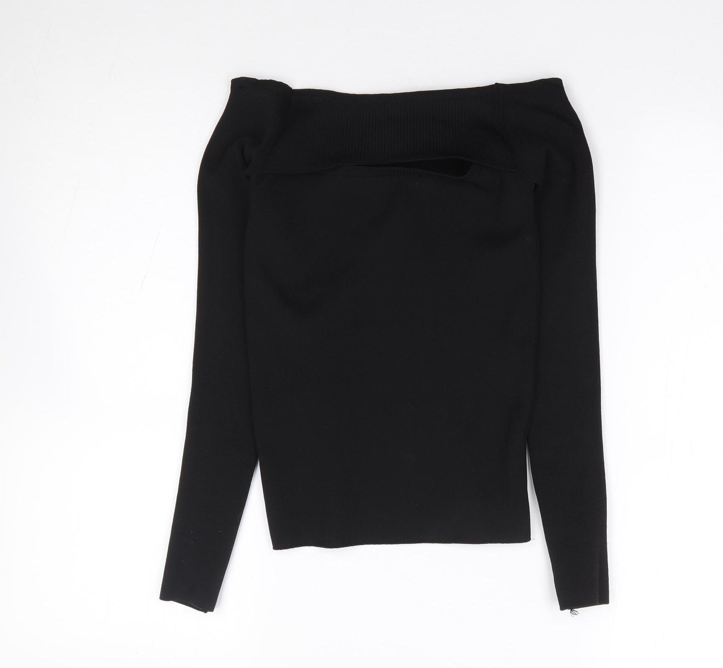 River Island Womens Black  Polyester Jersey T-Shirt Size 6 Boat Neck - Ribbed