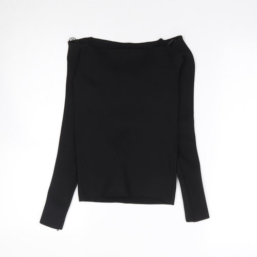 River Island Womens Black  Polyester Jersey T-Shirt Size 6 Boat Neck - Ribbed