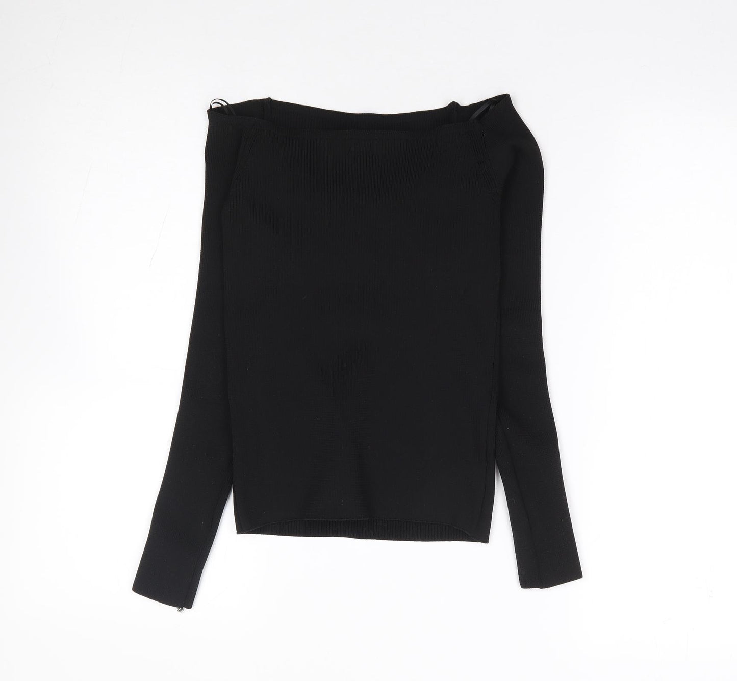 River Island Womens Black  Polyester Jersey T-Shirt Size 6 Boat Neck - Ribbed
