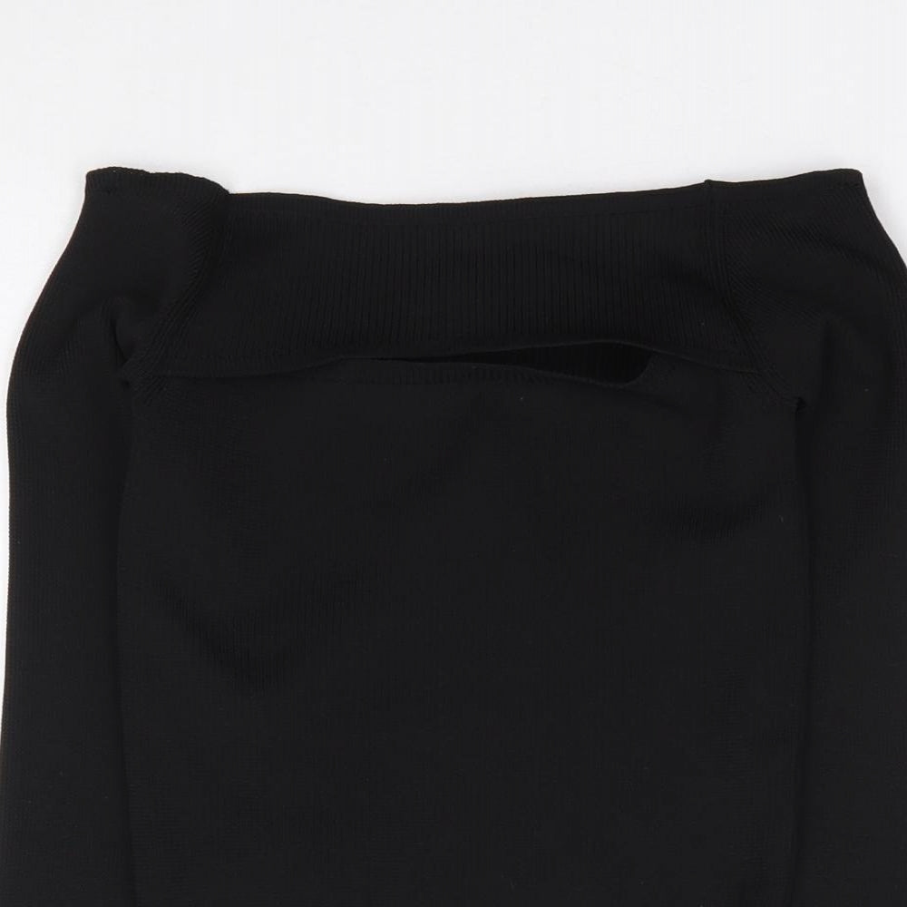 River Island Womens Black  Polyester Jersey T-Shirt Size 6 Boat Neck - Ribbed