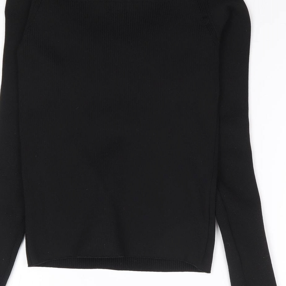 River Island Womens Black  Polyester Jersey T-Shirt Size 6 Boat Neck - Ribbed