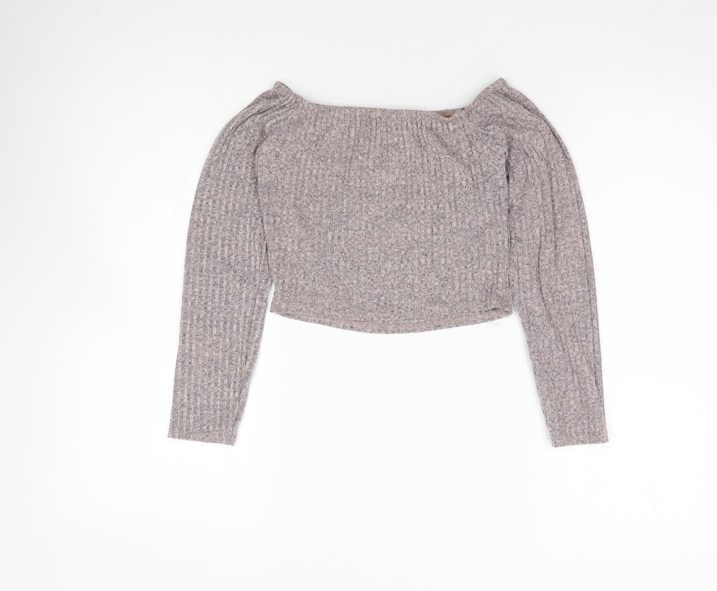 Pretty Little Thing Womens Grey  Polyester Blend Cropped T-Shirt Size 10 Boat Neck - Ribbed