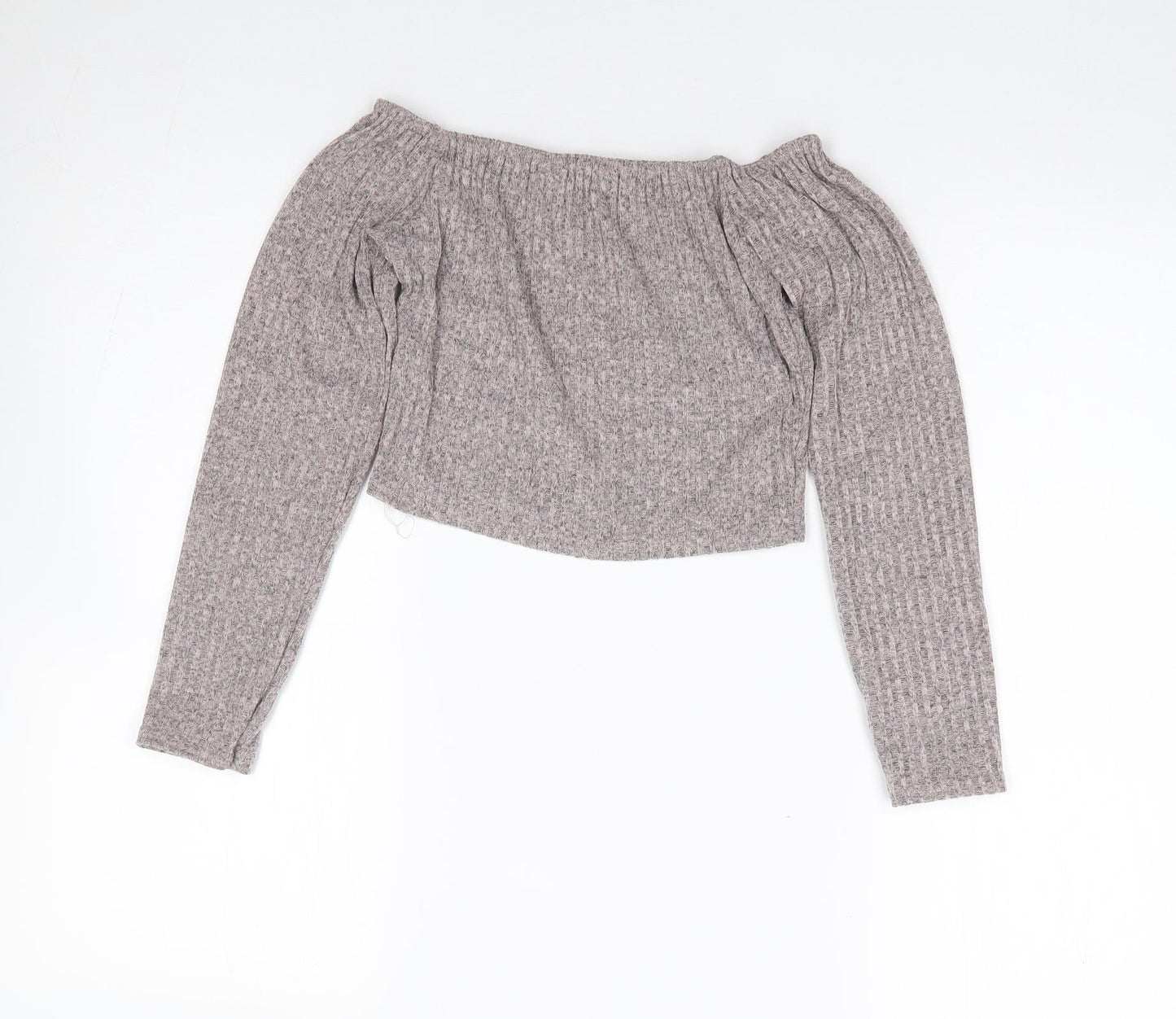 Pretty Little Thing Womens Grey  Polyester Blend Cropped T-Shirt Size 10 Boat Neck - Ribbed