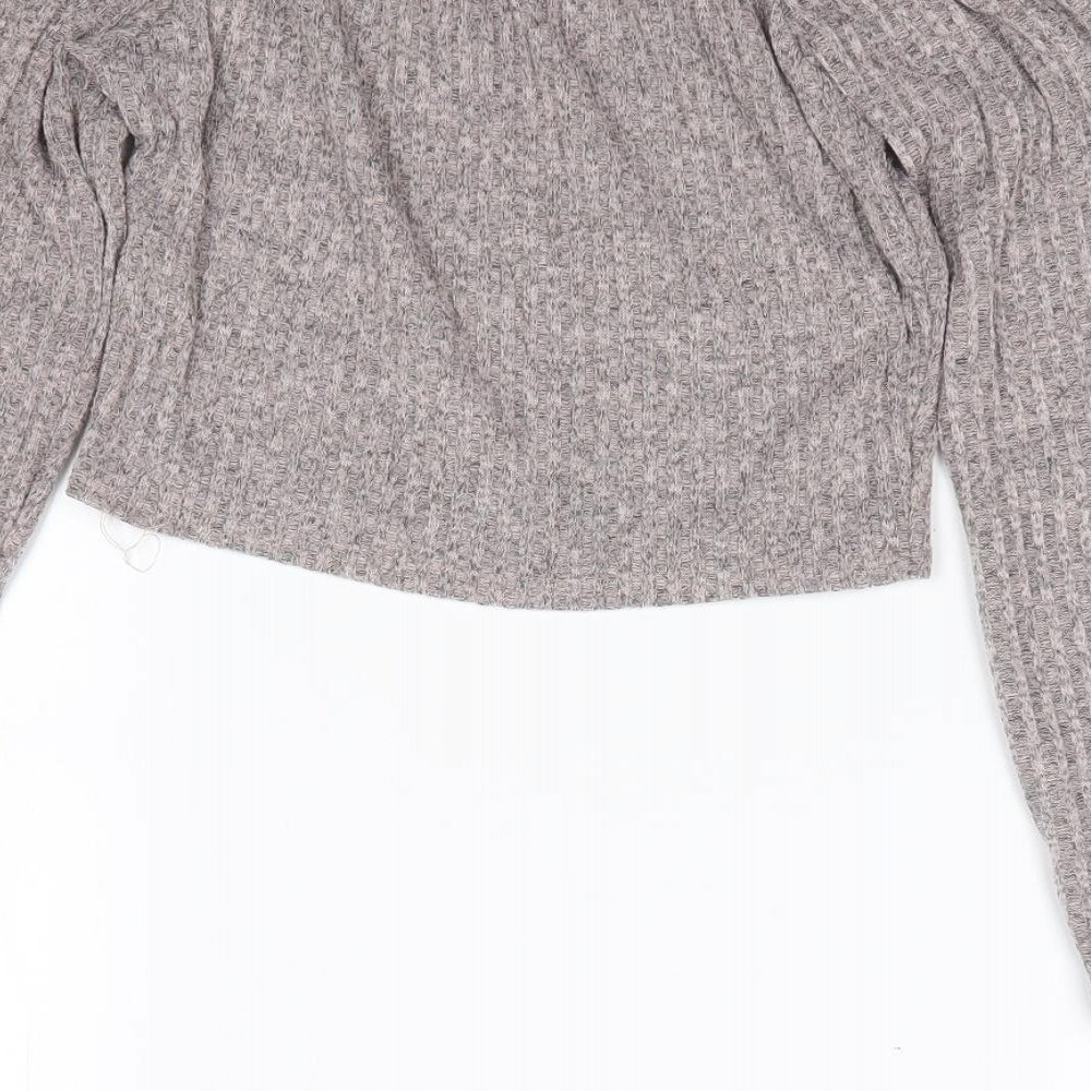 Pretty Little Thing Womens Grey  Polyester Blend Cropped T-Shirt Size 10 Boat Neck - Ribbed