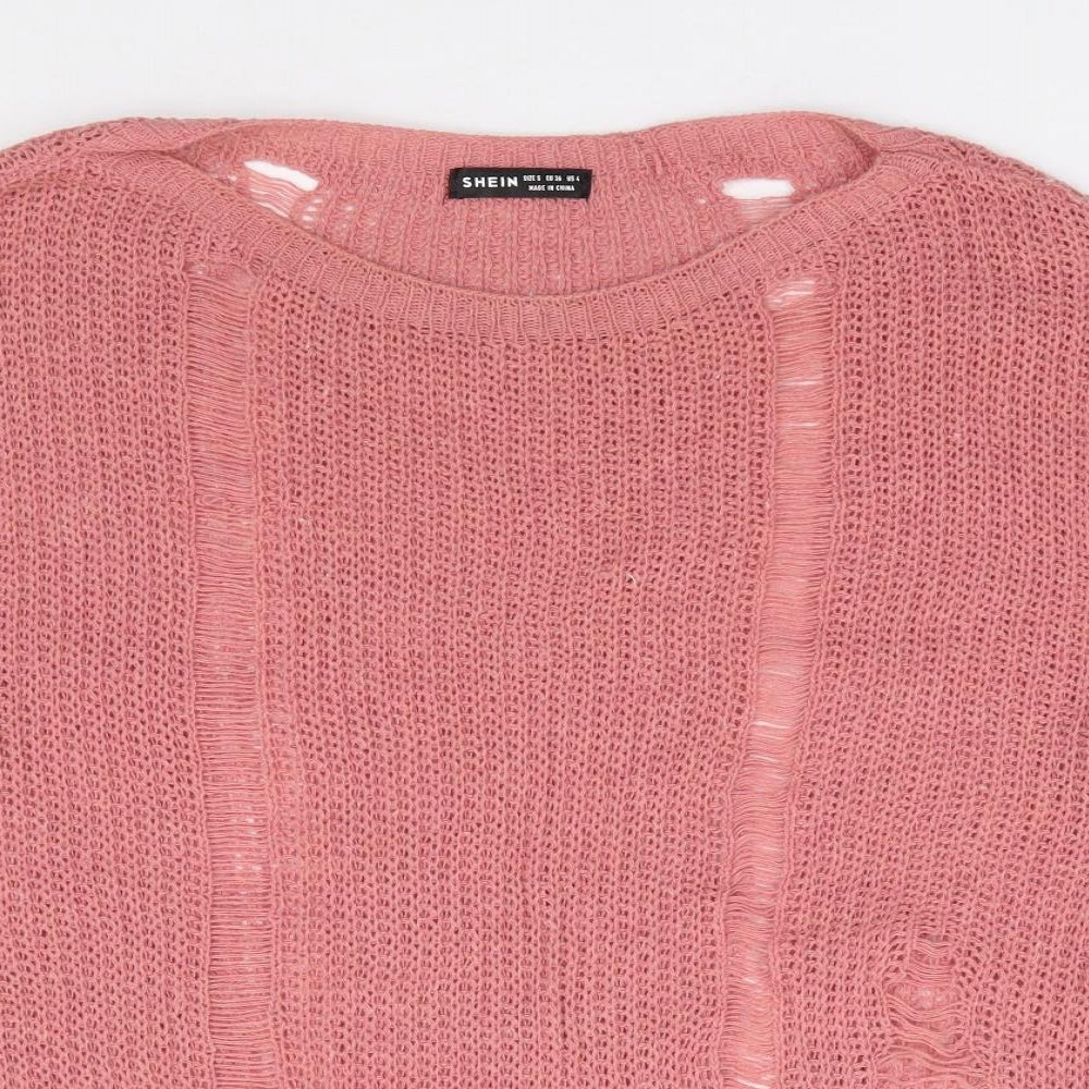 SheIn Womens Pink Round Neck  Polyester Pullover Jumper Size S