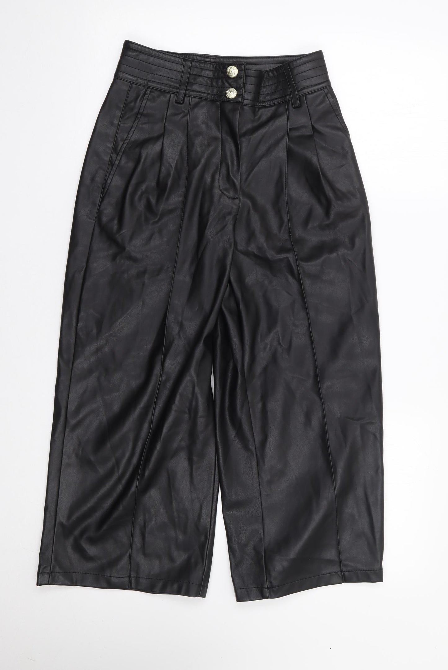River Island Womens Black  Polyurethane Cropped Trousers Size 6 L21.5 in Regular Zip