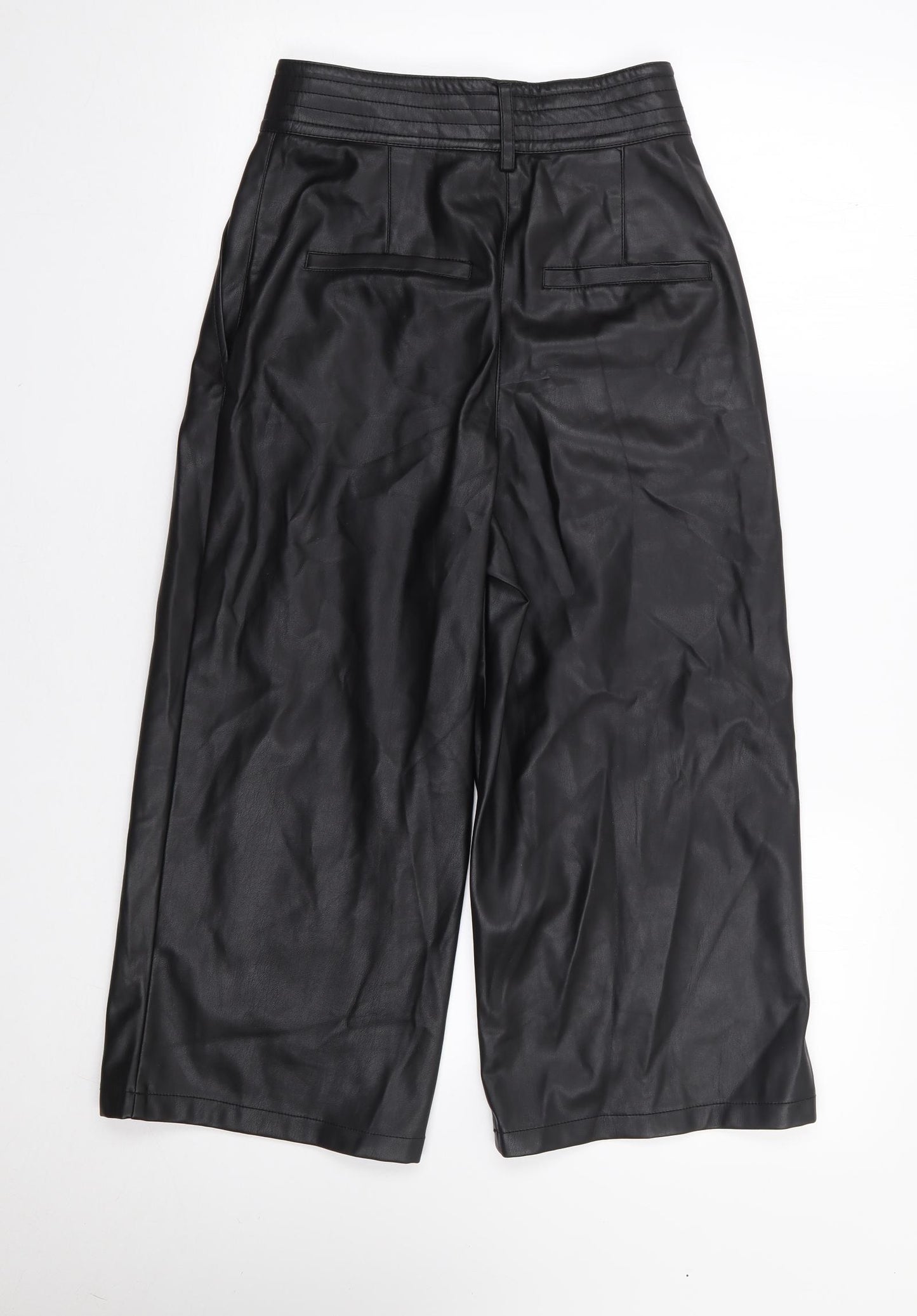 River Island Womens Black  Polyurethane Cropped Trousers Size 6 L21.5 in Regular Zip