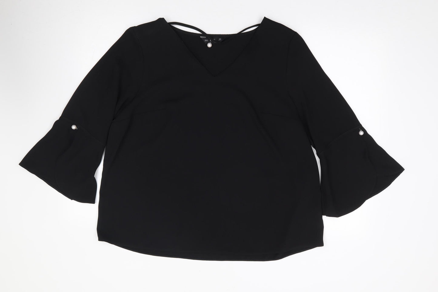 F&F Womens Black  Polyester Jersey Blouse Size 18 V-Neck