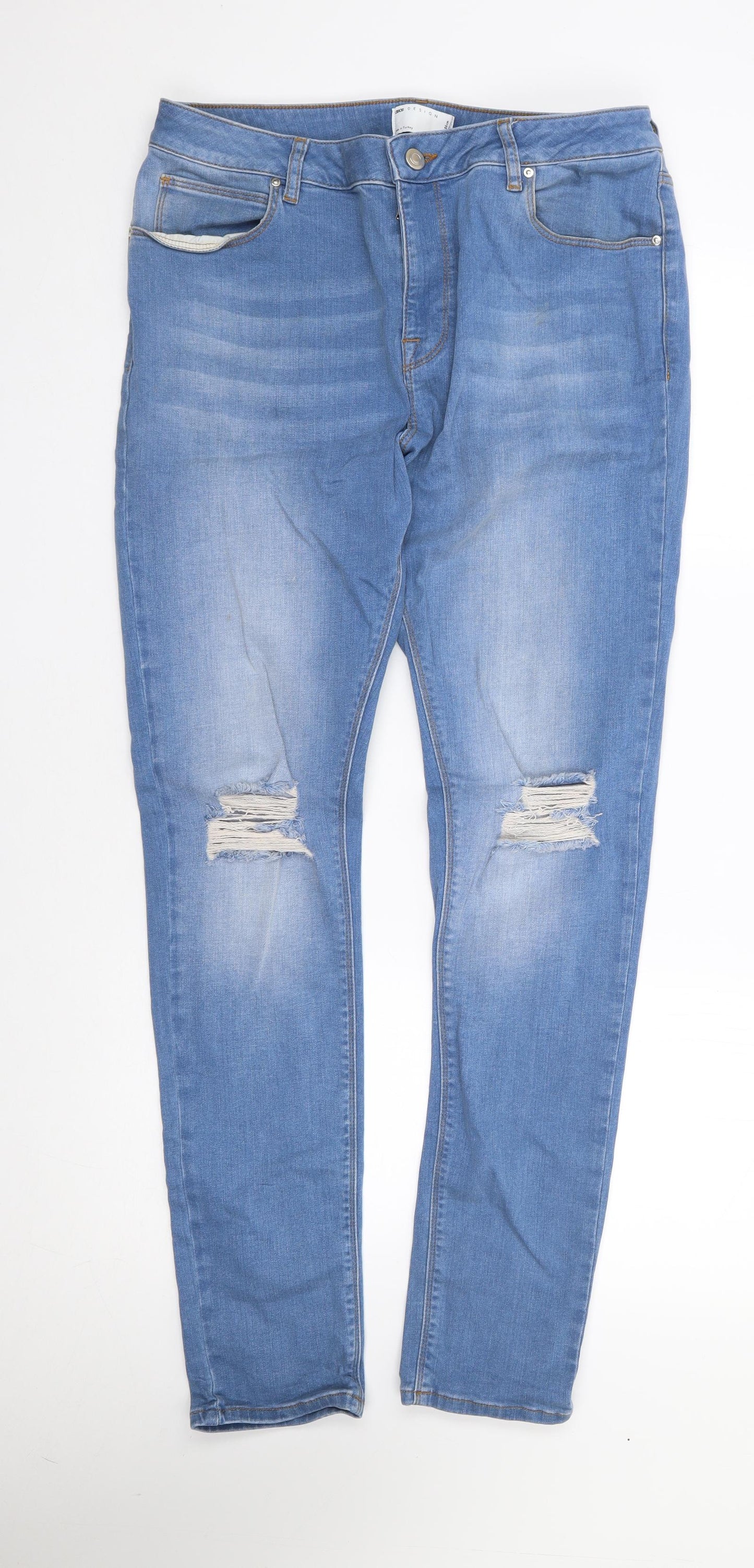 ASOS Womens Blue  Cotton Skinny Jeans Size 34 L32 in Regular Zip
