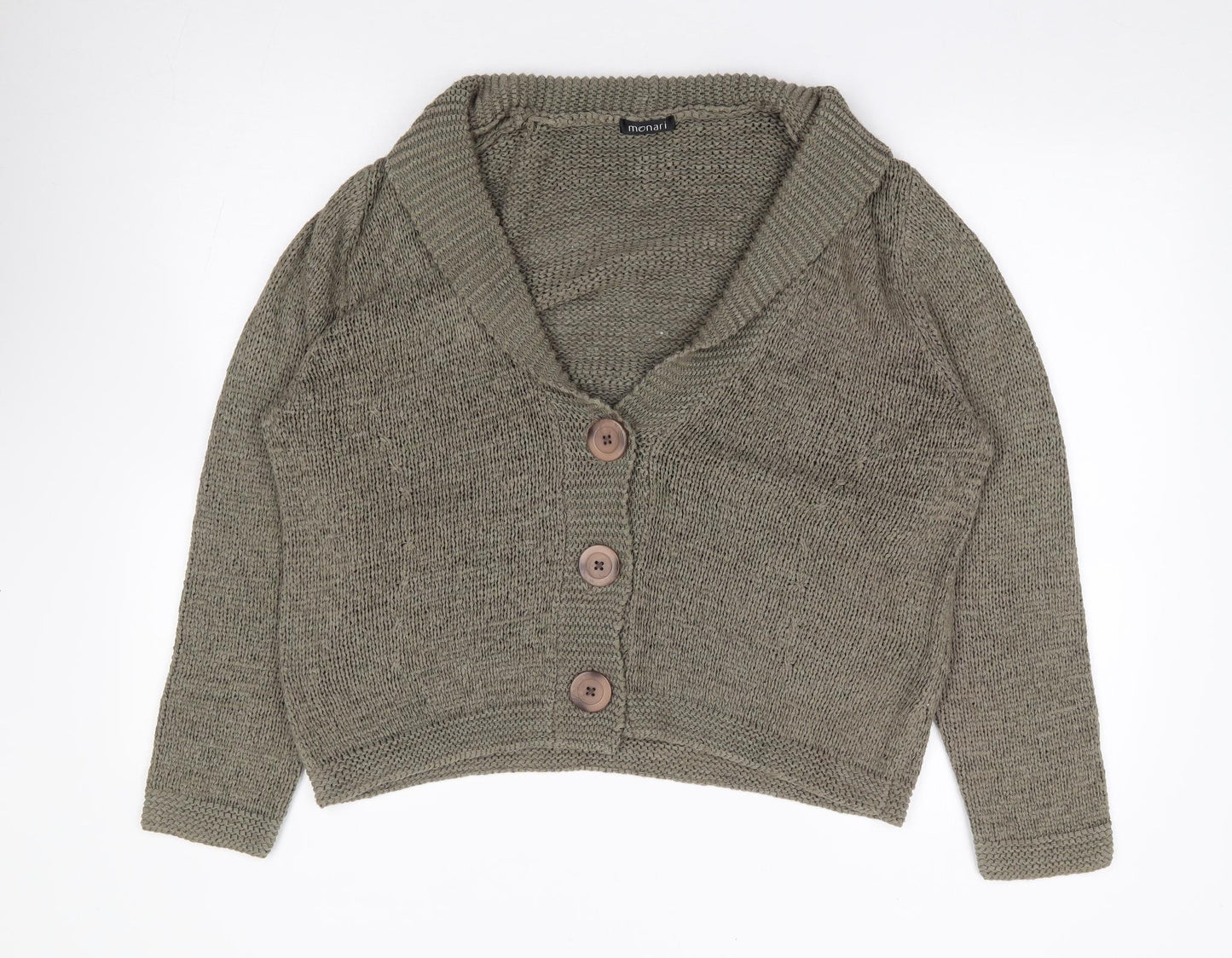 monari Womens Green V-Neck  Acrylic Cardigan Jumper Size 16
