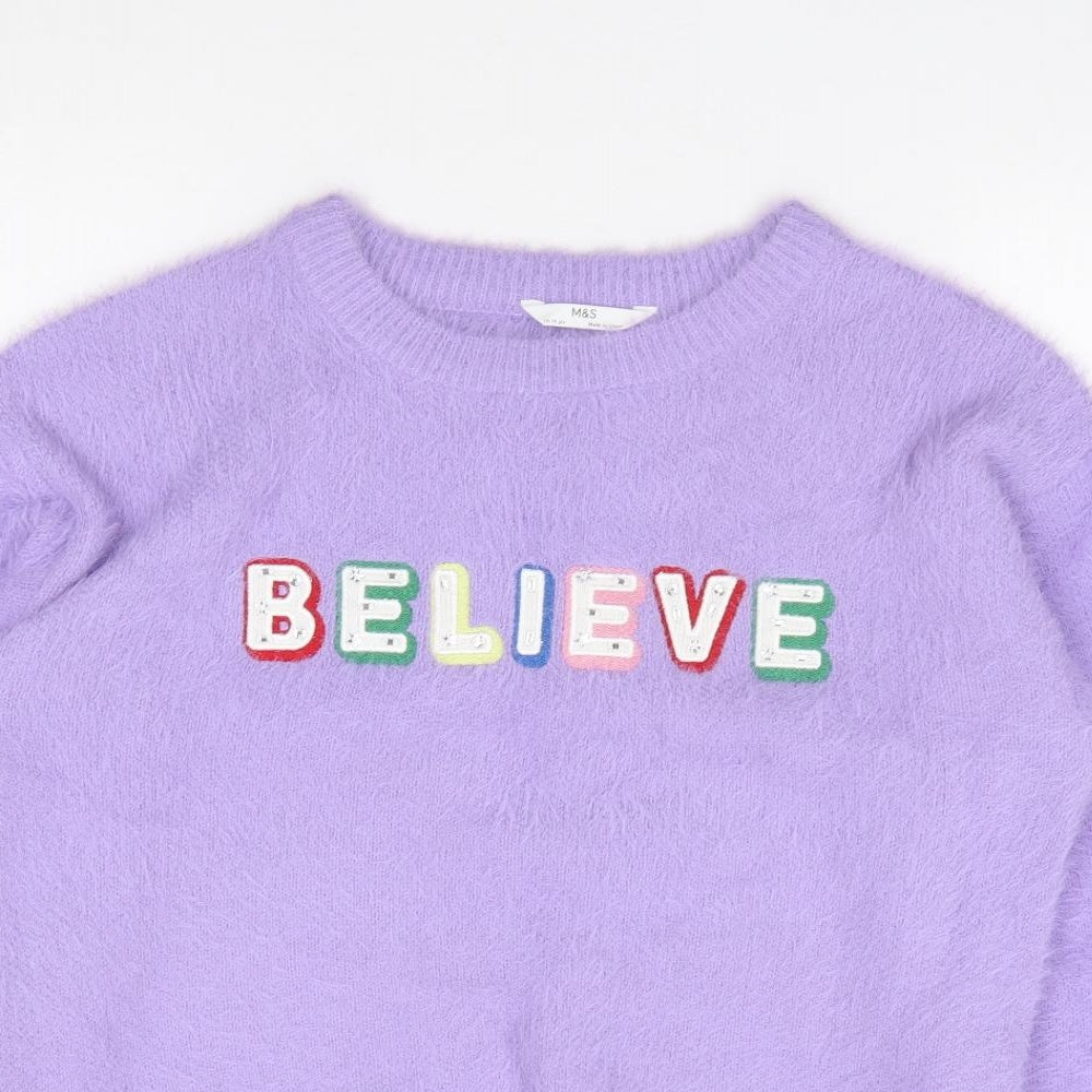 Marks and Spencer Girls Purple Round Neck  Polyamide Pullover Jumper Size 15-16 Years  Pullover - Fluffy, Believe