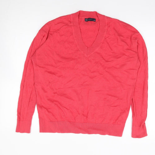 Mrks and Spencer Womens Red V-Neck  Cotton Pullover Jumper Size M