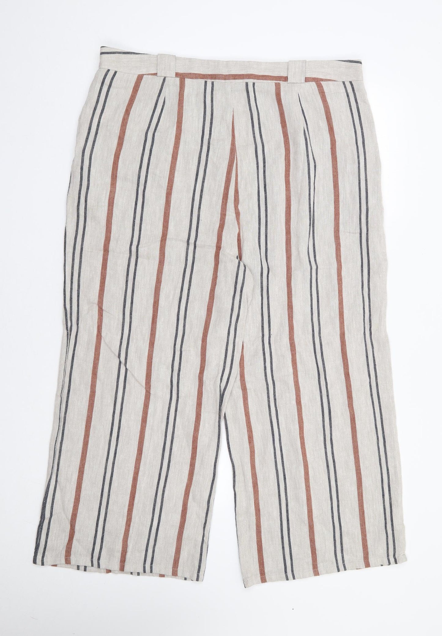 F&F Womens Multicoloured Striped Linen Trousers  Size 16 L25 in Regular Zip