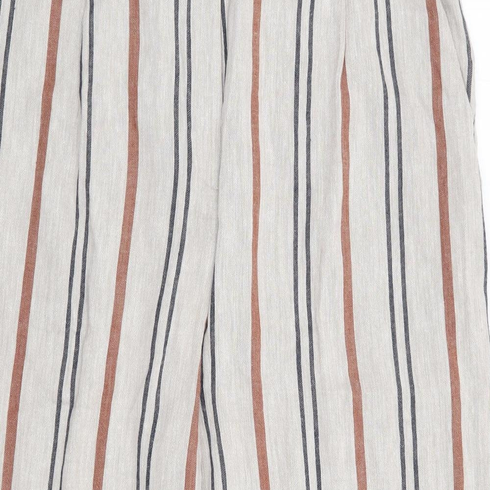 F&F Womens Multicoloured Striped Linen Trousers  Size 16 L25 in Regular Zip