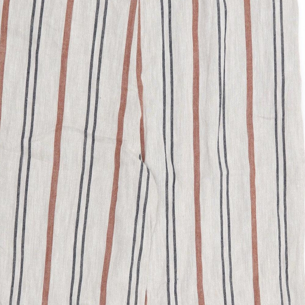 F&F Womens Multicoloured Striped Linen Trousers  Size 16 L25 in Regular Zip