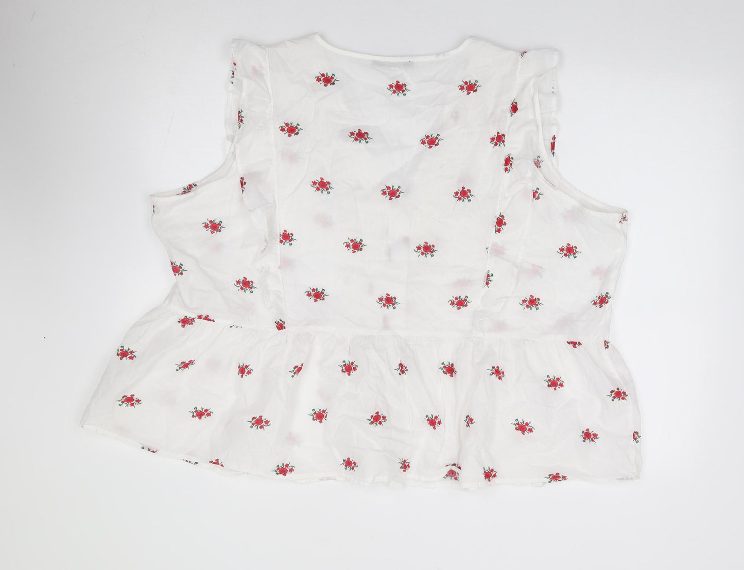 Dunnes Womens Ivory Floral 100% Cotton Jersey Button-Up Size 2XL V-Neck