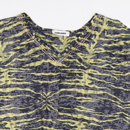 Gerard Womens Green Animal Print Polyester Jersey T-Shirt Size 14 V-Neck