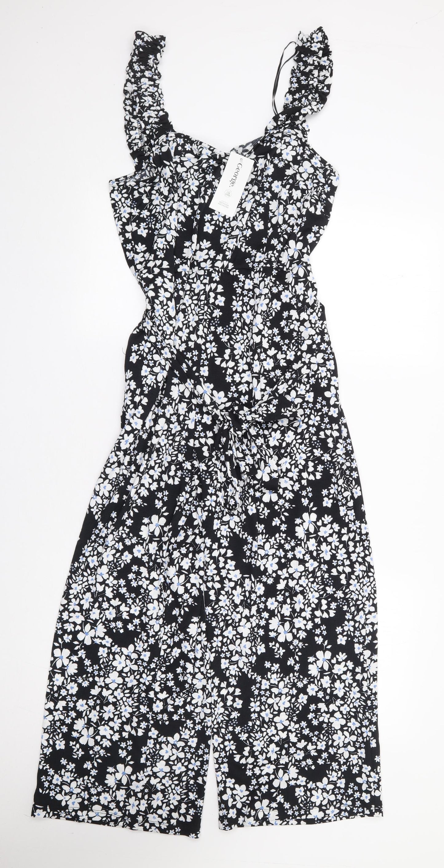 George Womens Black Floral Polyester Jumpsuit One-Piece Size M L26 in Pullover