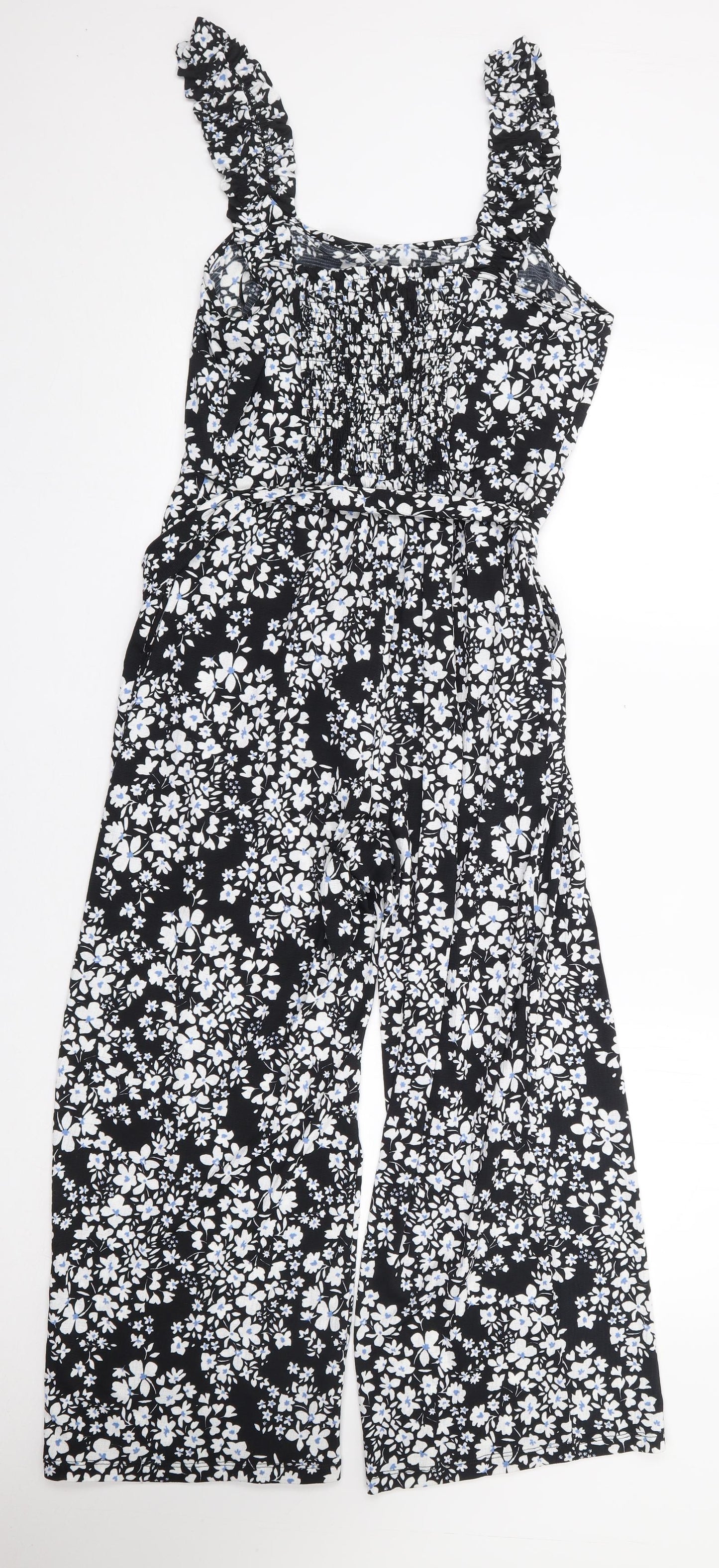 George Womens Black Floral Polyester Jumpsuit One-Piece Size M L26 in Pullover