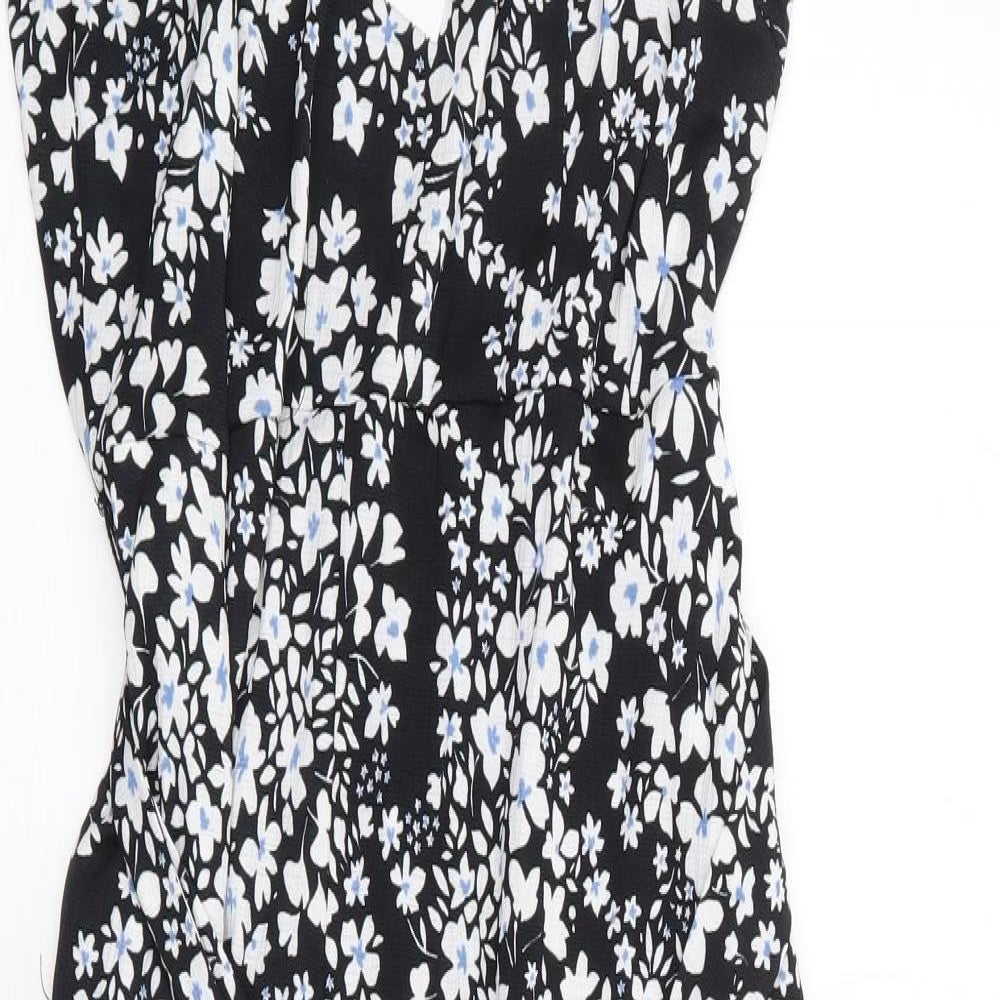 George Womens Black Floral Polyester Jumpsuit One-Piece Size M L26 in Pullover